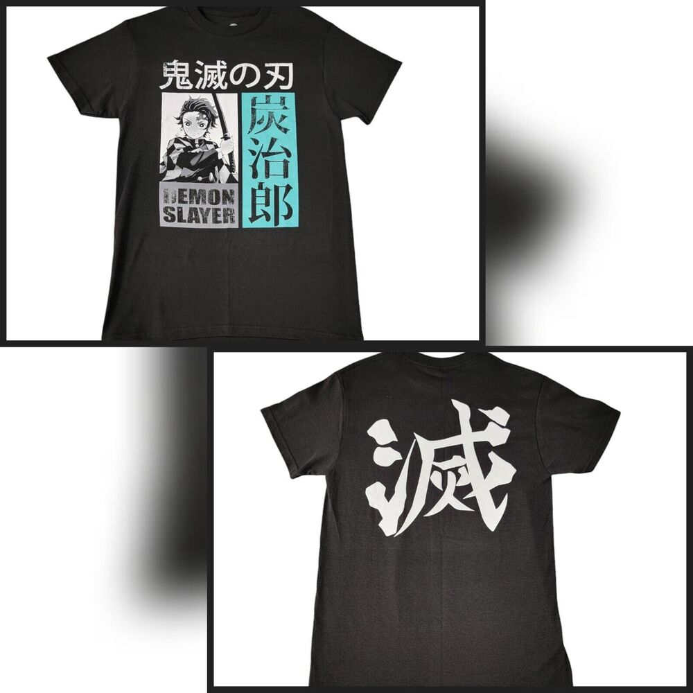 Demon Slayer‎ Shirt Mens Double Sided Small Black Tanjiro Kamado Anime Manga